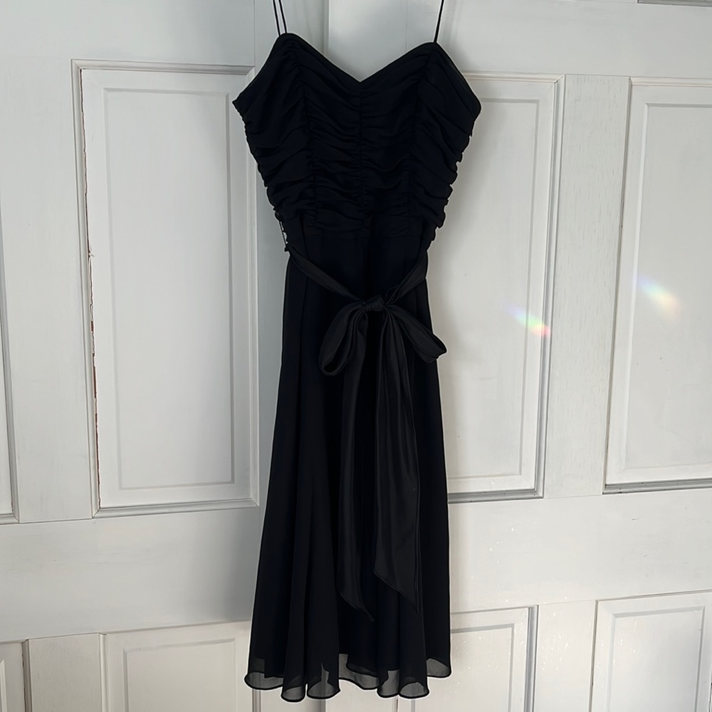 Liz Claiborne black dress. Thin strap flare lined bottom with gathered bodice.